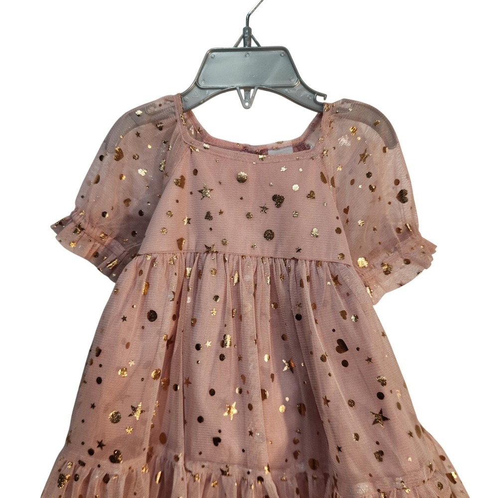 Baby Gap NWOT Pink Tulle Dress Gold Stars Hearts Ruffle Bloomers‎ 6-12 Months